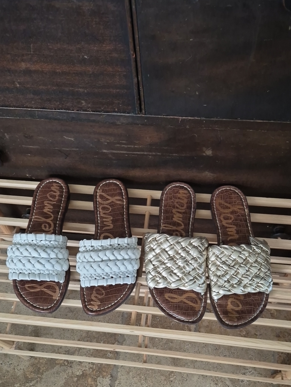 Sam Edelman Girls Braided Slide Sandals in White and Metallic Gold